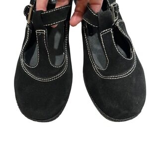 Yellow Box Samantha Black Suede‎ Leather T Strap Wedge Shoes Size 10